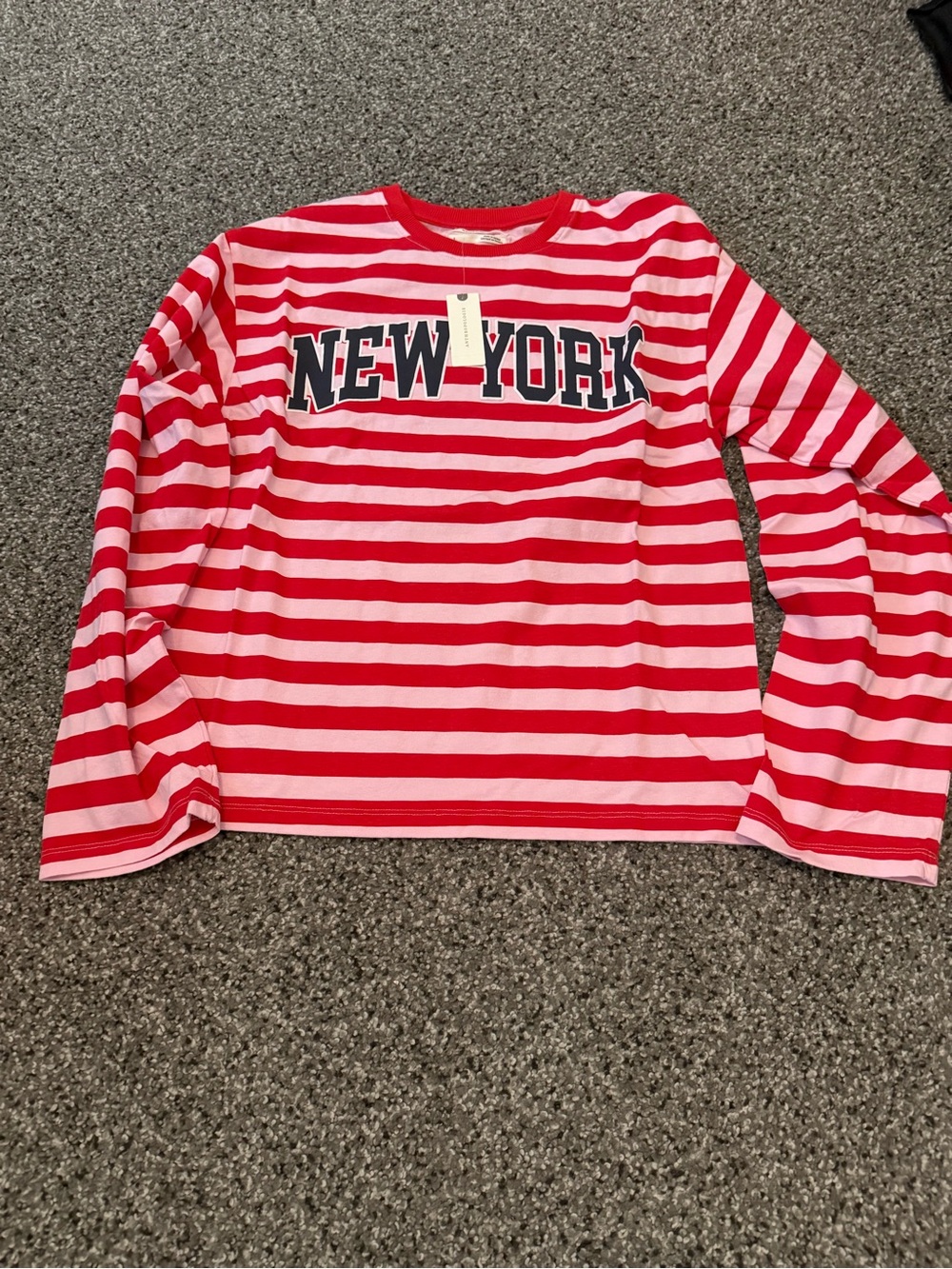 Anthropologie Red & Pink Striped 'New York' Long-Sleeve Tee